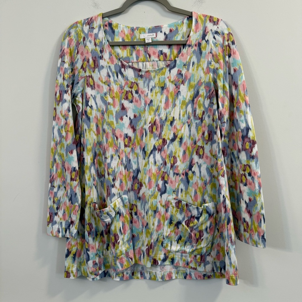 Women’s Pure Jill Colorful quarter sleeve pocket front blouse size small petite